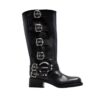 Miu Miu Black Leather Biker Boots with Silvertone buckles