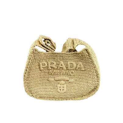 Prada Crochet Tote Bag Beige Natural with Raffia effect yarn