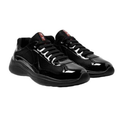 Prada Newac Americas Cup Black Patent Leather Sneakers Size 40