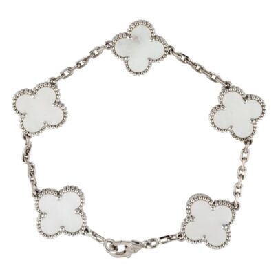 Van Cleef Arpels 5 Motifs Vintage Alhambra Bracelet White Gold Mother Of Pearl