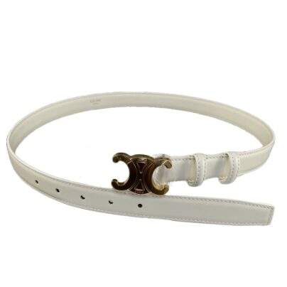 Celine Triomphe Medium Leather Belt in White leather Size 70