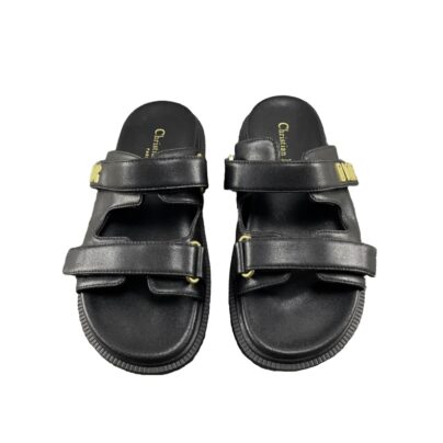 Christian Dior DiorAct Slide Sandals Black Lambskin Leather Size 38