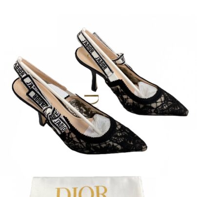 Christian Dior JAdior Black Mesh Slingback Heels Size 37