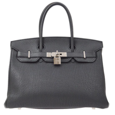 Hermes Birkin 30 Black Leather Handbag Palladium Hardware
