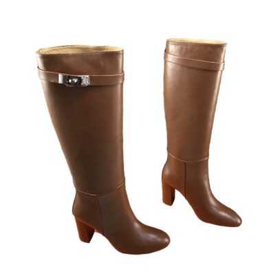 Hermes Jumping Knee high boots brown leather size 39