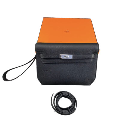 Hermes Kelly Depeches 25 Pouch Bag Black Epsom Leather SHW