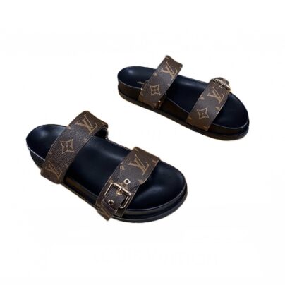 Louis Vuitton Bom Dia Flat Brown Monogram Buckle Sandals Size 38