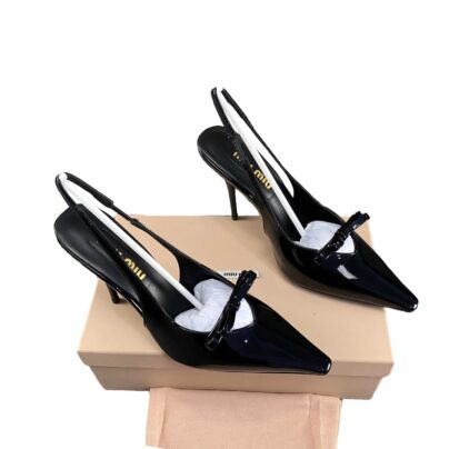 Miu Miu Black Patent Leather Pointed Toe Slingback Heels Size 37