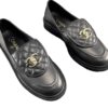 Chanel CC Moccasin Loafers Shoes black leather Size 39