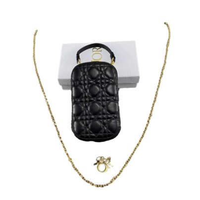 Christian Dior Black Lady Dior Phone Holder Case Vertical Quilted bag