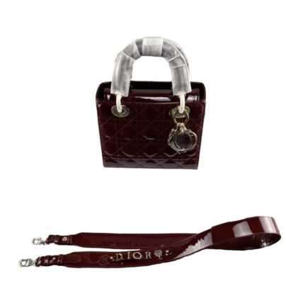 Christian Dior Lady Dior Small Burgundy Patent Leather bag with gold hardware