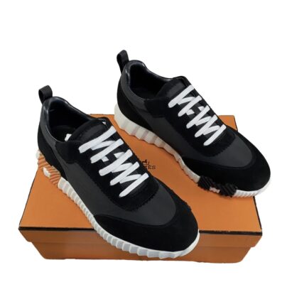 Hermes Bouncing Sneakers Black Calfskin and Suede Goatskin Leather