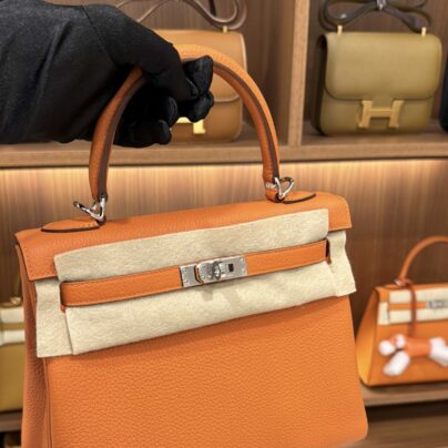 New Hermès Kelly 25 Orange Epsom Palladium Hardware