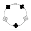 Van Cleef and Arpels 5 Motifs Diamond and Onyx Vintage Alhambra 18k White gold Bracelet