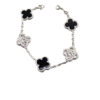 Van Cleef and Arpels 5 Motifs Diamond and Onyx Vintage Alhambra Bracelet 18k White Gold