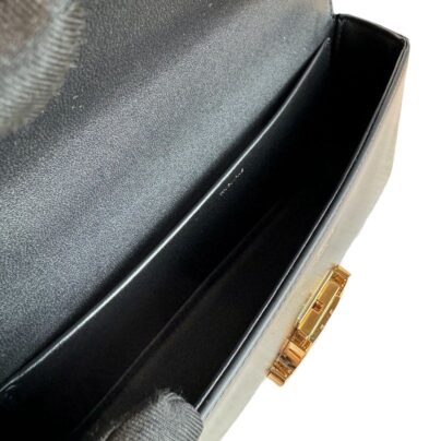 Celine Small Triomphe Shoulder Bag Black Shiny Calfskin Leather GHW interior