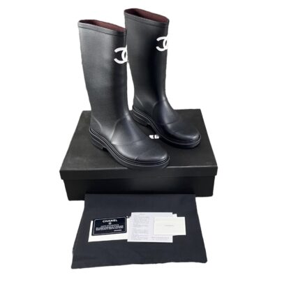 Chanel CC Black Rubber High Boots Size 38