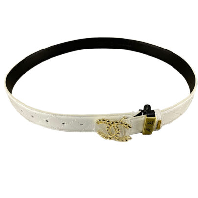 Chanel CC White Leather Belt