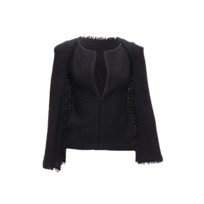 Chanel Coat Black Tweed Cape with Raw Edges