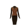 Chanel Long Brown Dress with Yellow Tweed Checked Vest
