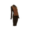 Chanel Long Brown Dress with Yellow Tweed Checked Vest front