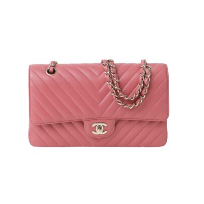 Chanel Medium Classic Pink Chevron Double Flap Bag