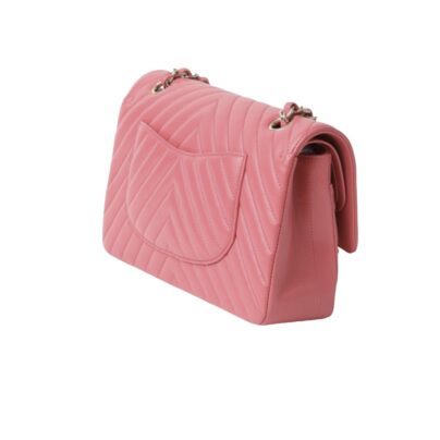 Chanel Medium Classic Pink Chevron Double Flap Bag back