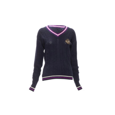 Chanel Navy Embroidered Schoolboy Badge Knit Sweater