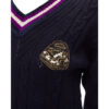 Chanel Navy Embroidered Schoolboy Badge Knit Sweater varsity