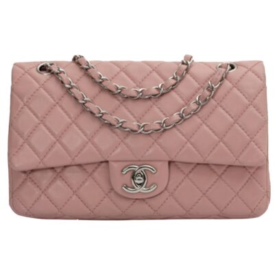 Chanel Used Double Flap Bag Pink Silvertone Hardware