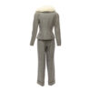 Christian Dior 1999 white fur trim grey houndstooth jacket and pant suit back