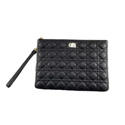 Christian Dior Caro Large Black Daily Pouch Macrocannage Leather