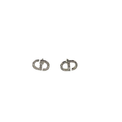 Christian Dior Petit CD Stud Silver Earrings with Crystals