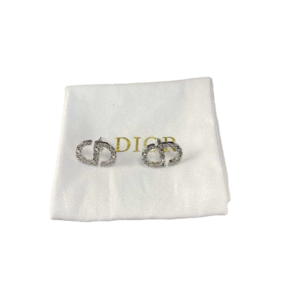 Christian Dior Petit CD Stud Silver Metal Earrings with Crystals