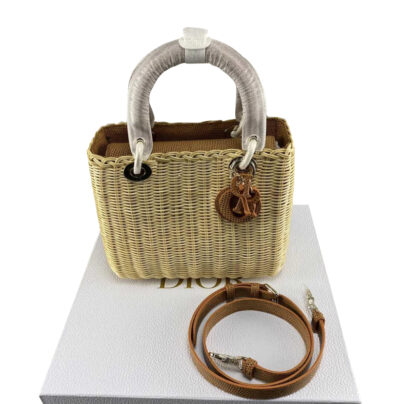 Christian Dior Small Lady Dior Leather and Bamboo Beige Brown Handbag
