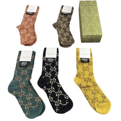 Gucci Set of Socks 5 pairs Black Yellow Green Orange Brown
