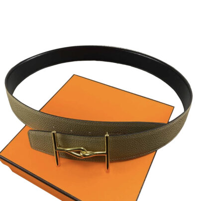 HERMES Jumbo Black And Etoupe Belt Swift Epsom size 85
