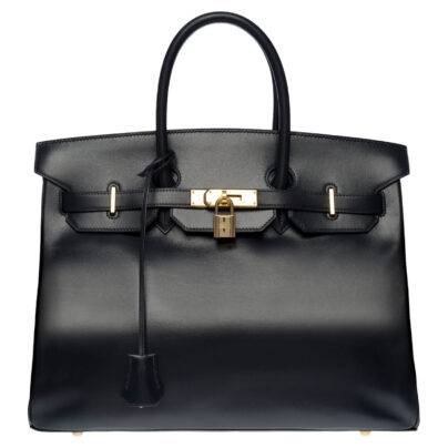 Hermes Birkin 35 Handbag Blue Indigo Box Leather GHW