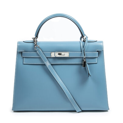 Hermes Kelly Sellier 32 Handbag Celestial Blue Box Calf Leather SHW