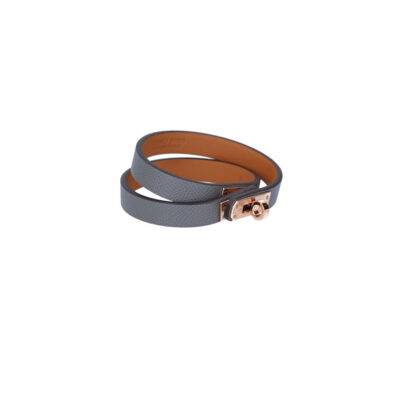 Hermes Mini Kelly Double Tour Grey Bracelet GHW