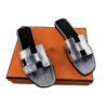 Hermes Oran Leather Sandals Metallic Grey Size 40