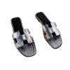 Hermes Oran Metallic Silver Flat Leather Sandals Size 38