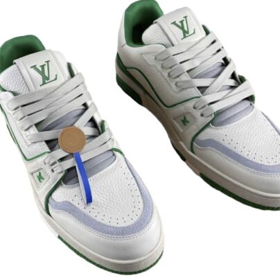 Louis Vuitton White Green Leather Sneakers Size 44