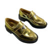 Prada Metallic Gold Logo plaque Slip on Leather Loafers Size 39