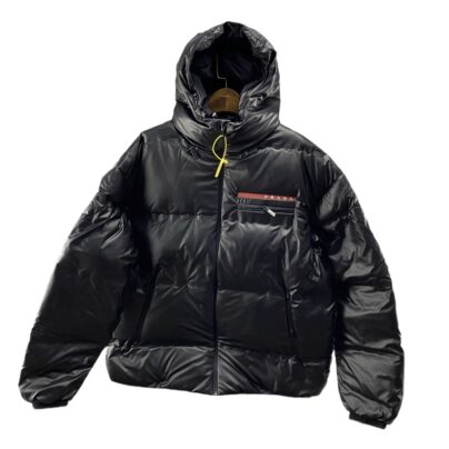 Prada Re Nylon Black Hooded Puffer Jacket