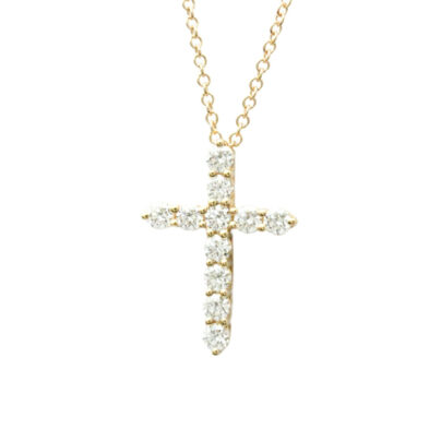 Tiffany Small Cross Diamond Yellow Gold Necklace