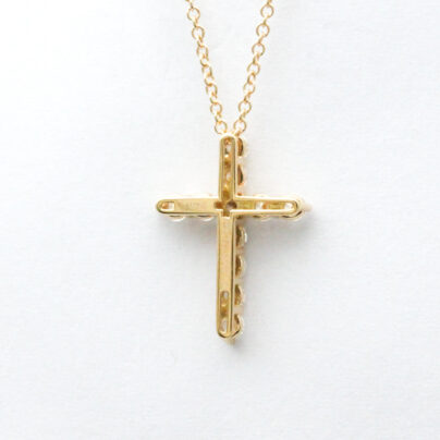 Tiffany Small Cross Diamond Yellow Gold Necklace Front