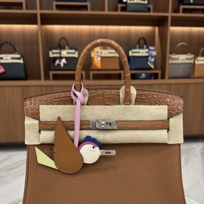 BNIB Hermes Birkin 25 Gold Togo and Alligator Touch Palladium Hardware