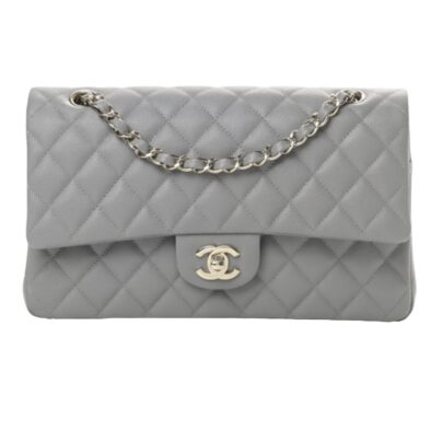 Chanel Classic Timeless Medium Double Flap Grey Caviar SHW