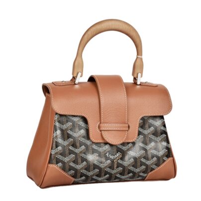 Goyard Mini Saigon Brown Black Goyardine Canvas Top Handle Bag